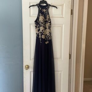 Vintage Catchet Navy and Gold Floral Evening Gown size M